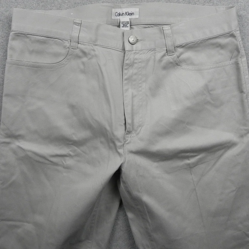 Calvin Klein Chinos Mens 34x34 Straight Leg Light Gray Cotton Twill Pants Casual